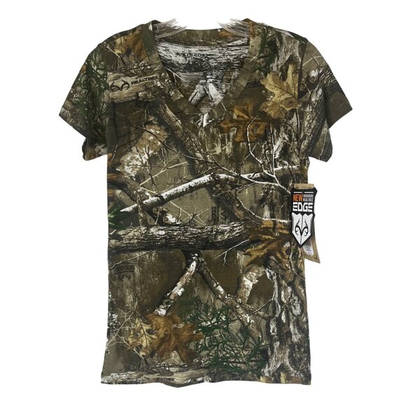 Lincoln Outfitters Realtree Edge Camo VNeck TShirt Womens Small Brown New - Picture 1 of 10